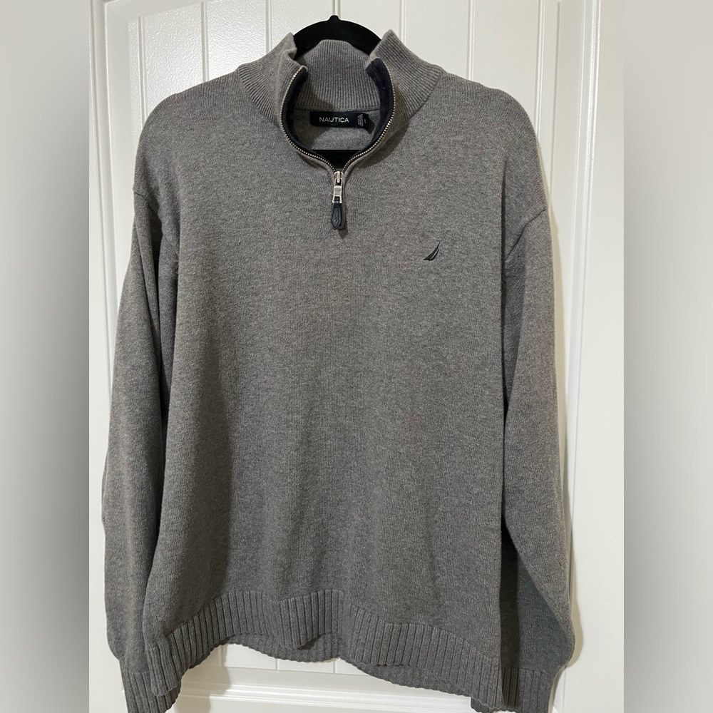 Nautical Gray zip Sweater Large